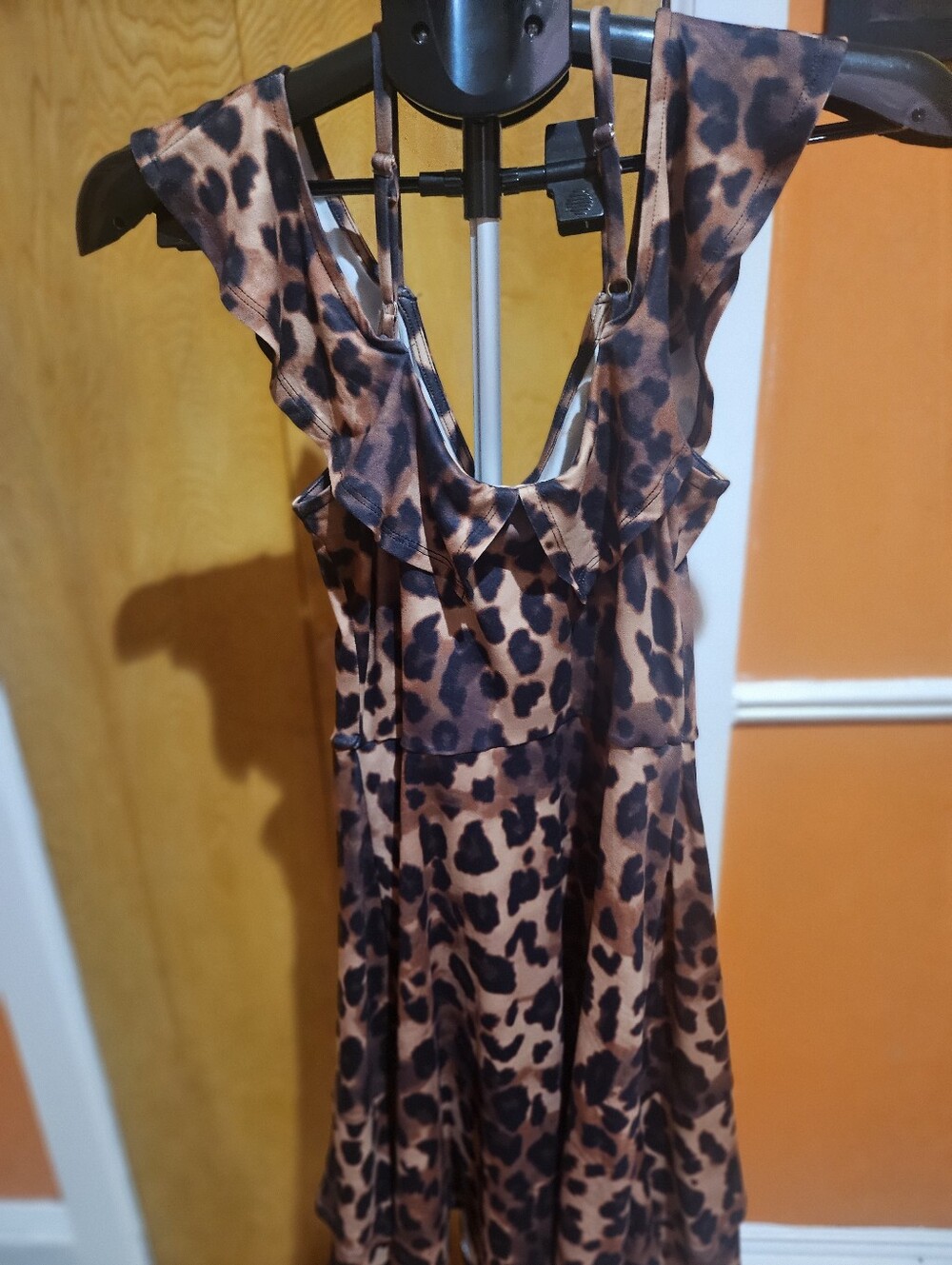 Leopard Print Ruffle Midi Dress - Brown - Picture 3 of 5